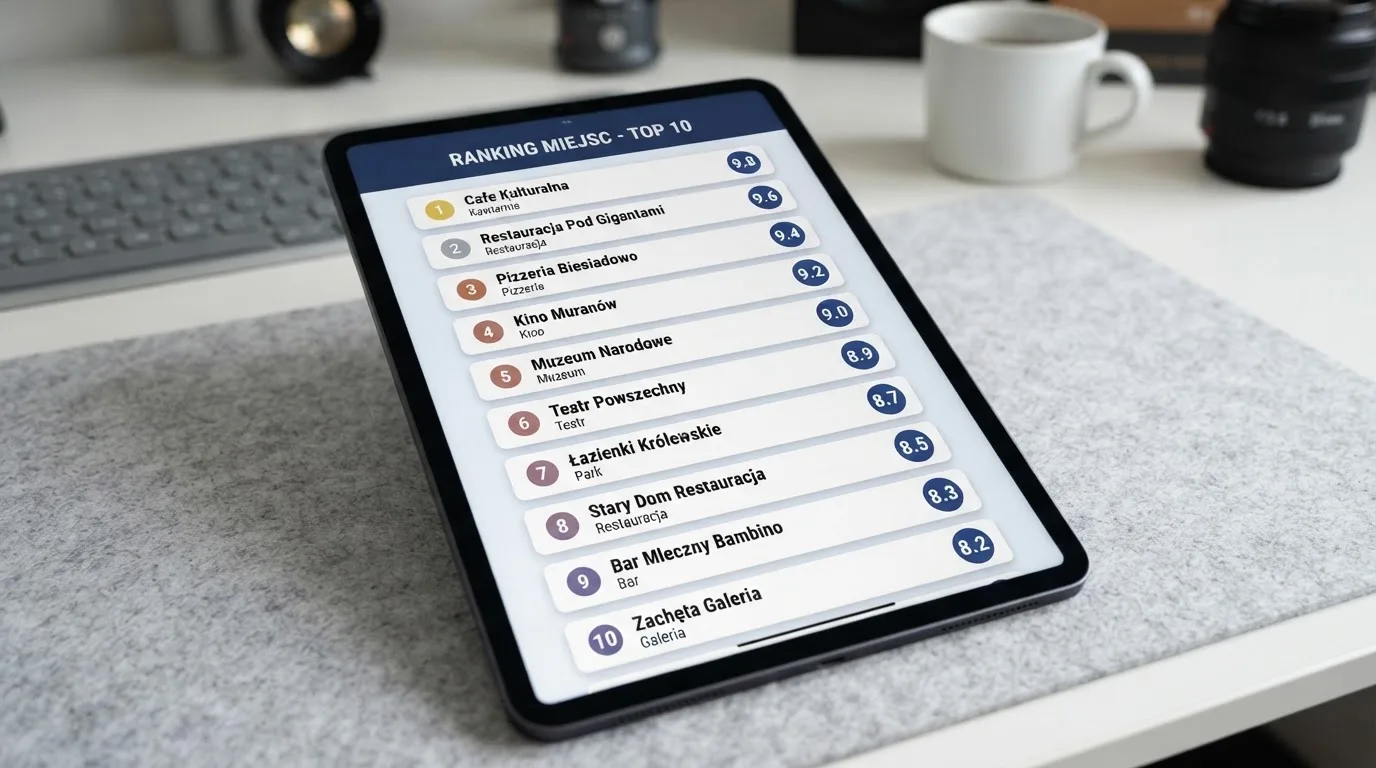 Ranking dziesięciu kart operatorów online ułożonych od najwyżej do najniżej ocenionego na ekranie tabletu.
