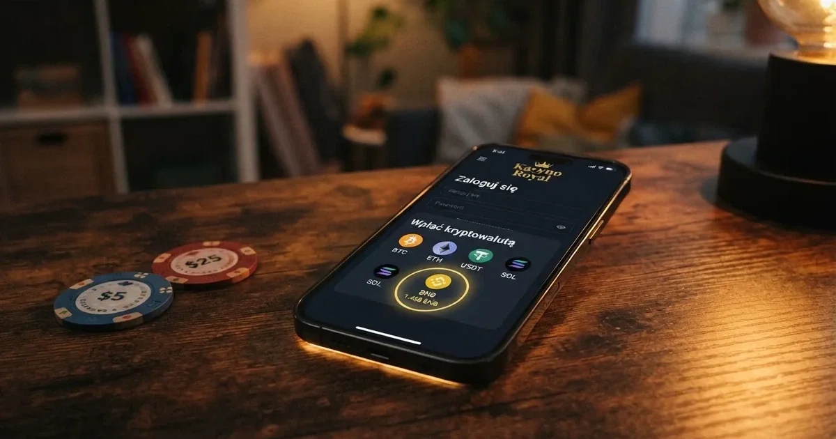 Ekran logowania do konta kasyna online z widoczną opcją wyboru kryptowaluty Binance Coin (BNB) jako metody płatności.
